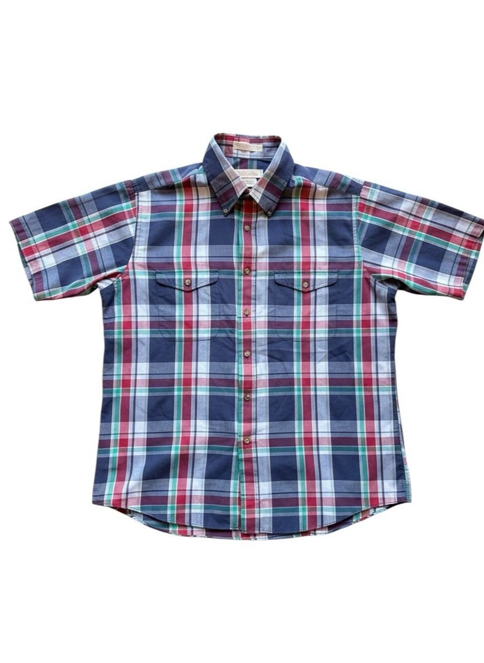 The Fox Collection Men's L Plaid Blue Purple Short Sleeve Button-Down, Pockets
